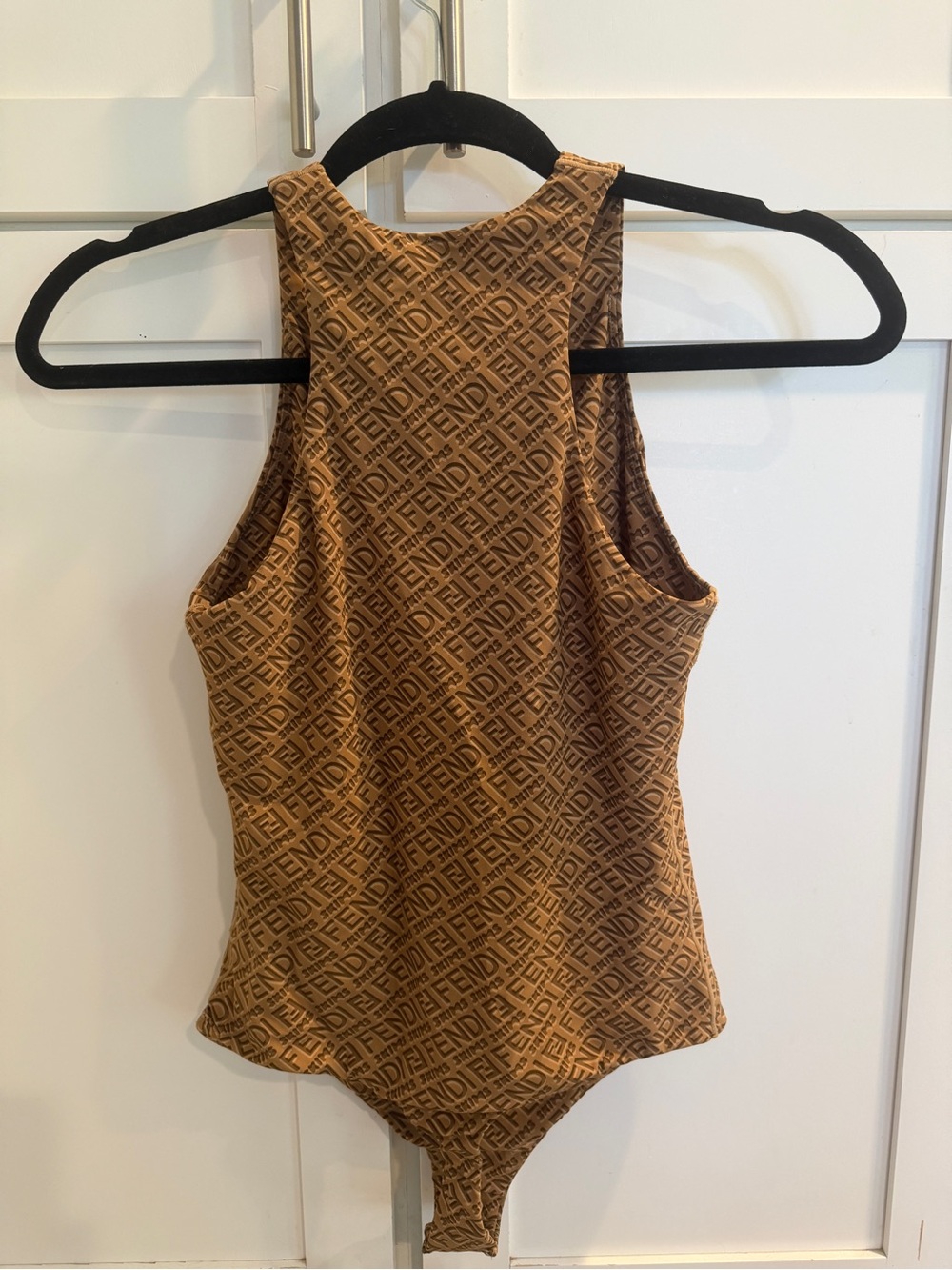 Skims x Fendi Brown Logo-Print Sleeveless Bodysuit Sz S - Picture 2 of 3
